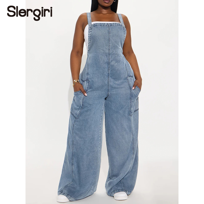 Women'S Fashion Overalls - Slergiri Streetwear Combinaison en jean délavé