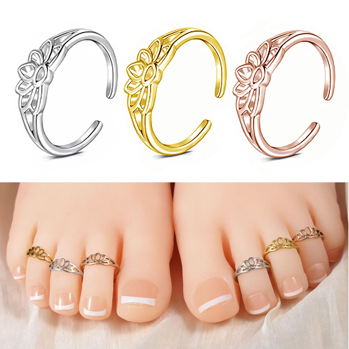 Women'S Fashion Rings Gold - Bague d'orteil en acier inoxydable motif