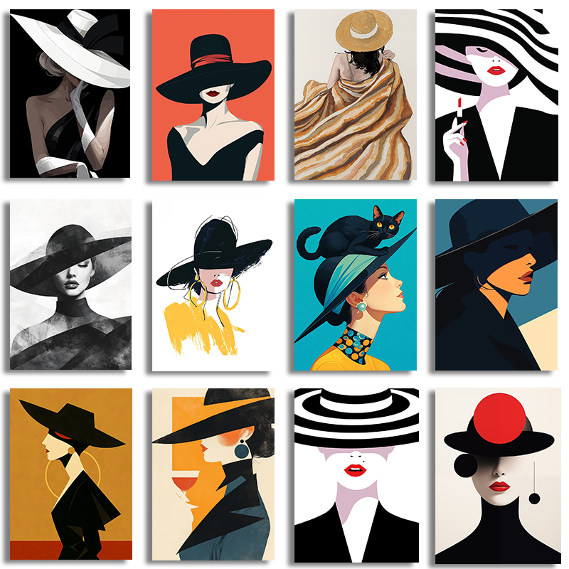 Women Fashion Hats - Toile sans cadre, 1 pièce, femme