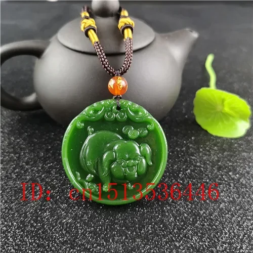 Women Fashion Jewellery - Collier pendentif cochon chinois vert naturel