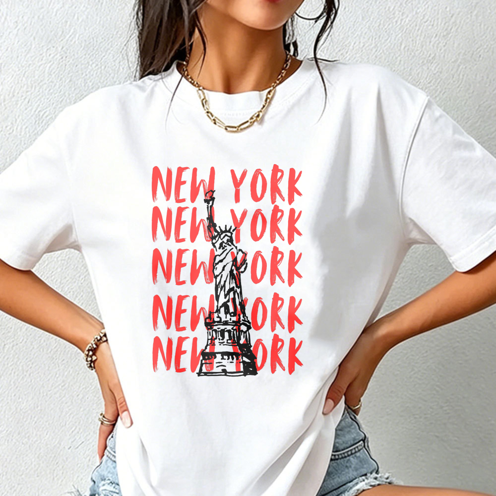 Women'S Fashion York - T-shirt graphique manuscrit New York, Statue