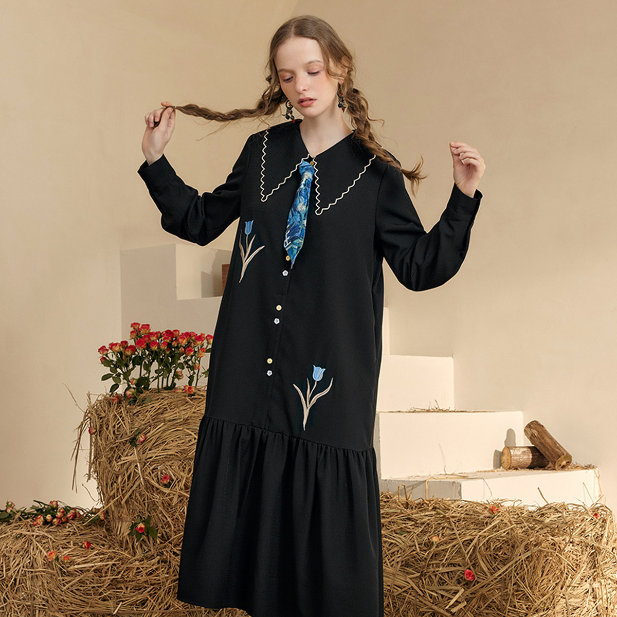 Women'S Fashion Petite - Robe imprimée Branches Fragrant avec broderie