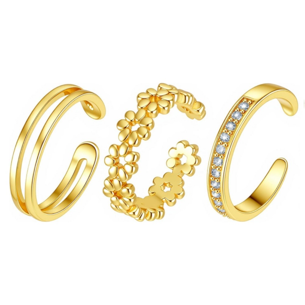 Women'S Fashion Rings Gold - Lot de 3 bagues ajustables dorées