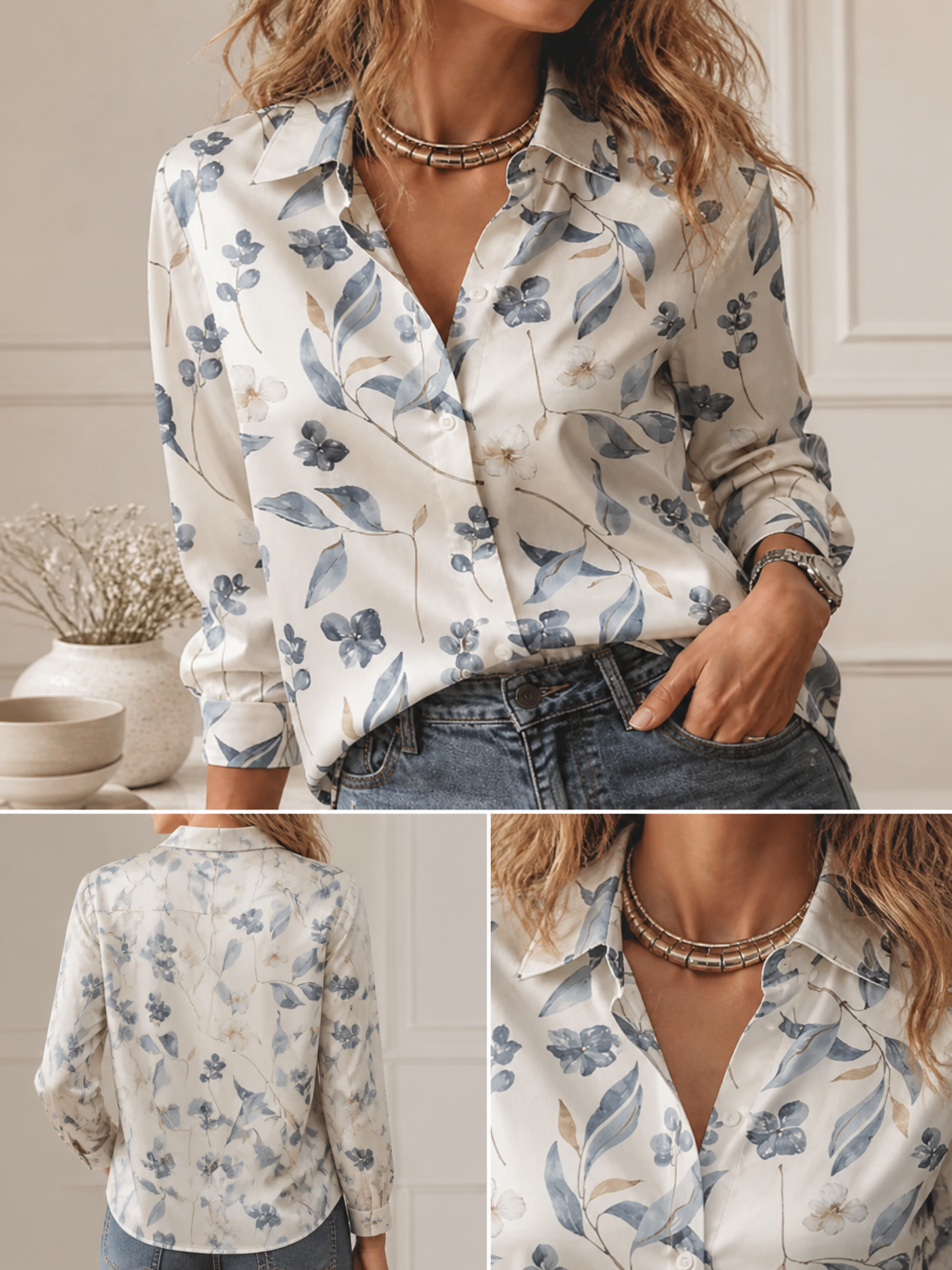 Women'S Fashion Jersey - Chemisier décontracté à col, polyvalent, pour
