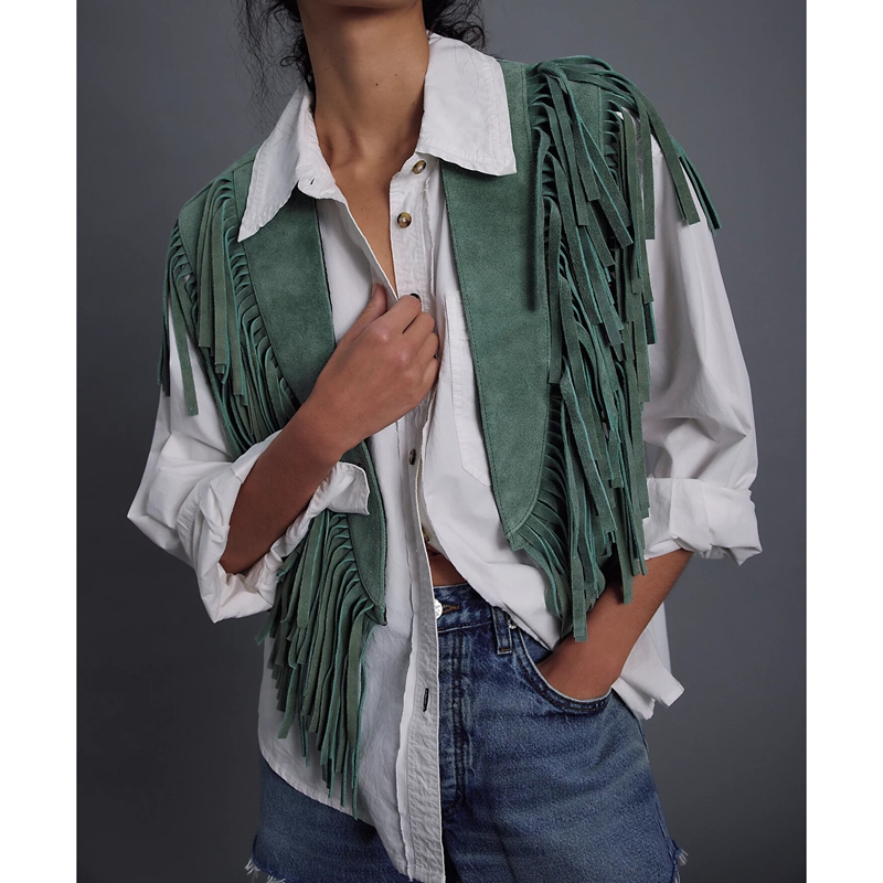Women'S Fashion In The 70S - Gilet en daim vintage Y2K pour