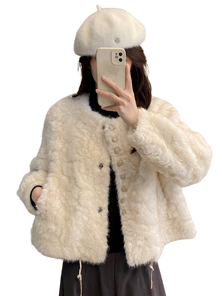 Women'S Fashion Petite - Manteau court en peau d'agneau pour