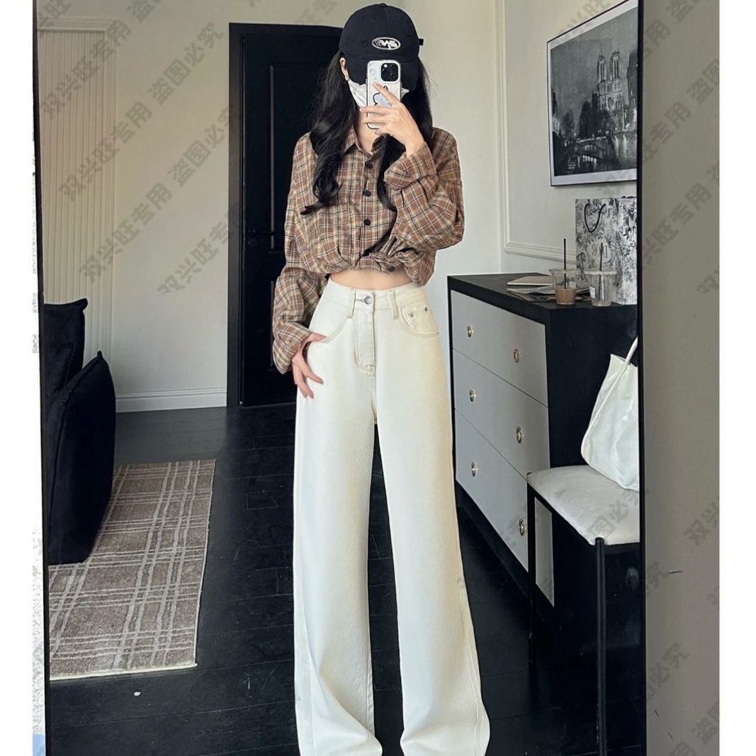 Women'S Fashion Petite - Jean beige taille haute à jambe