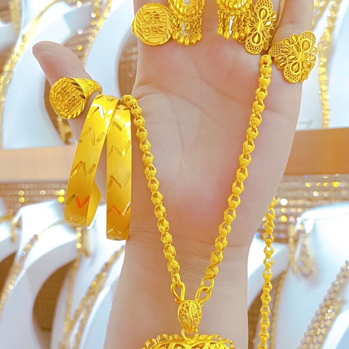 Women'S Fashion Rings Gold - Popodion-Ensemble de bijoux plaqué or 14