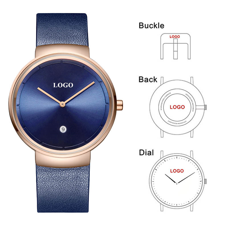 Women Fashion Logo - Montre à cadran bleu avec bracelet