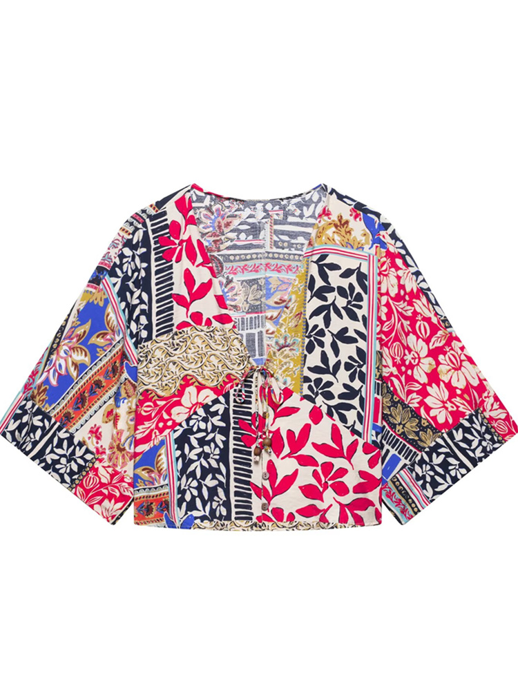 Women'S Fashion Kimono - Zevity femmes mode V tissu Patchwork