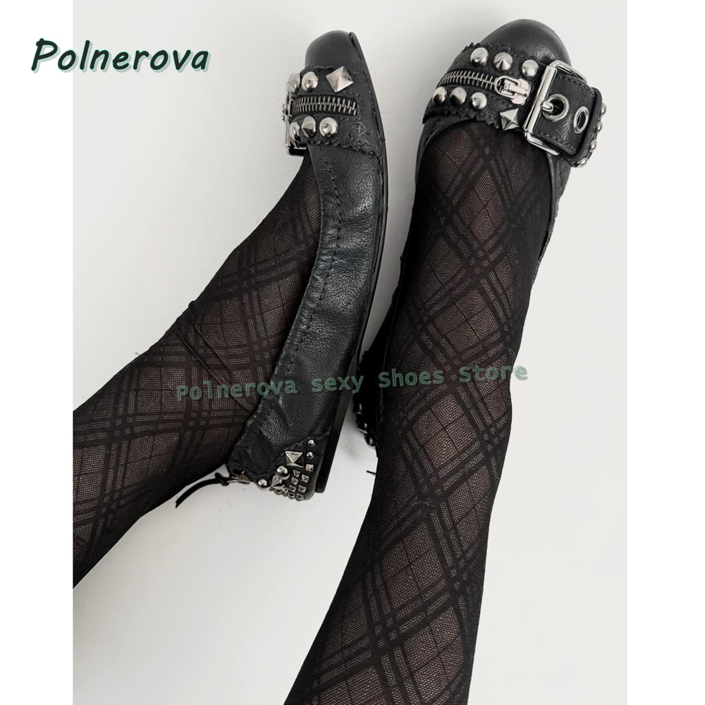 Women'S Fashion Walking Shoes - Chaussures Mary Jane à boucle rivetée,