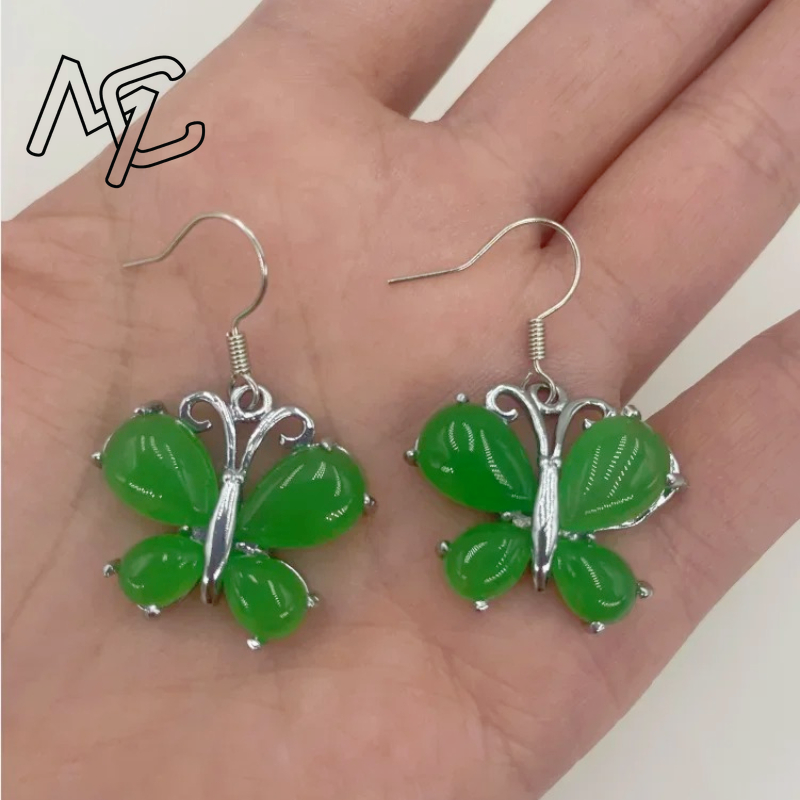 Women Fashion Jewellery - S925 argent vert Jade papillon pendentif