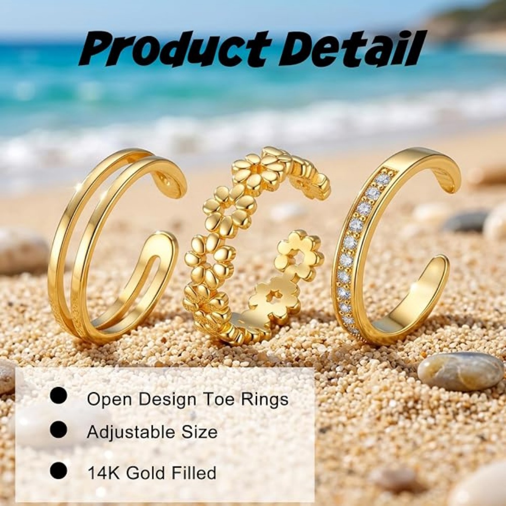 Lot de 3 bagues ajustables dor - Women'S Fashion Rings Gold avis et prix