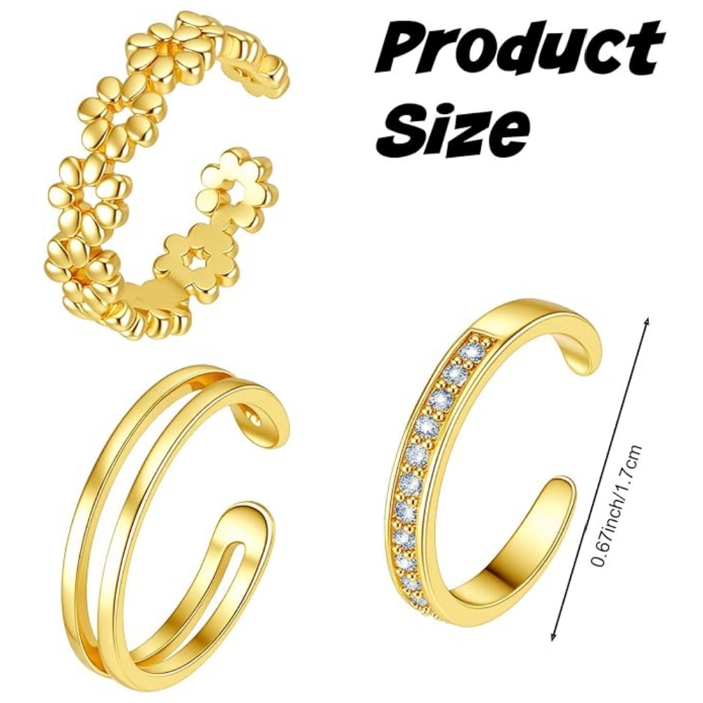 Lot de 3 bagues ajustables dor - Women'S Fashion Rings Gold avis et prix