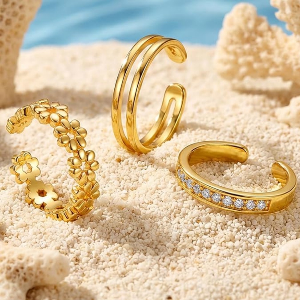 Lot de 3 bagues ajustables dor - Women'S Fashion Rings Gold avis et prix