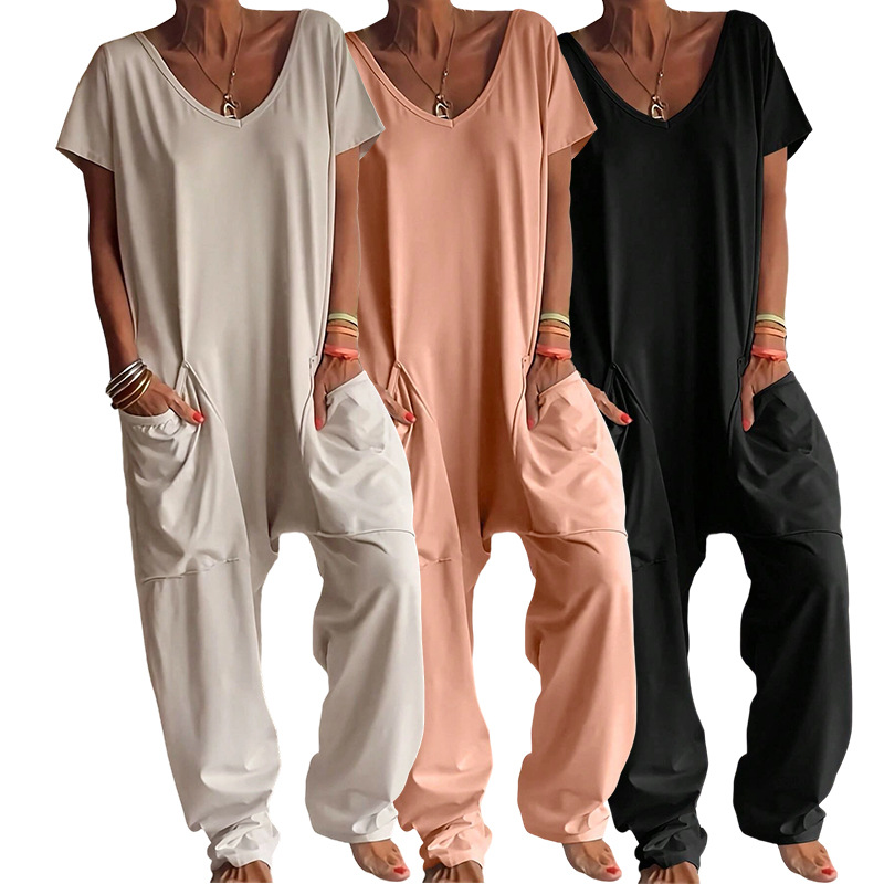 Combinaisons amples à col en V - Women'S Fashion Overalls avis et prix