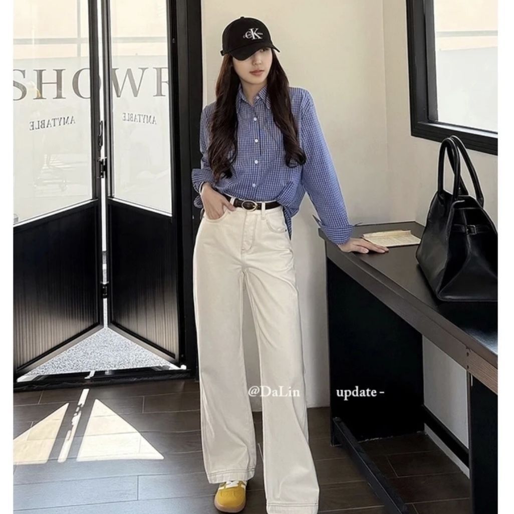 Jean beige taille haute à jamb - Women'S Fashion Petite avis et prix