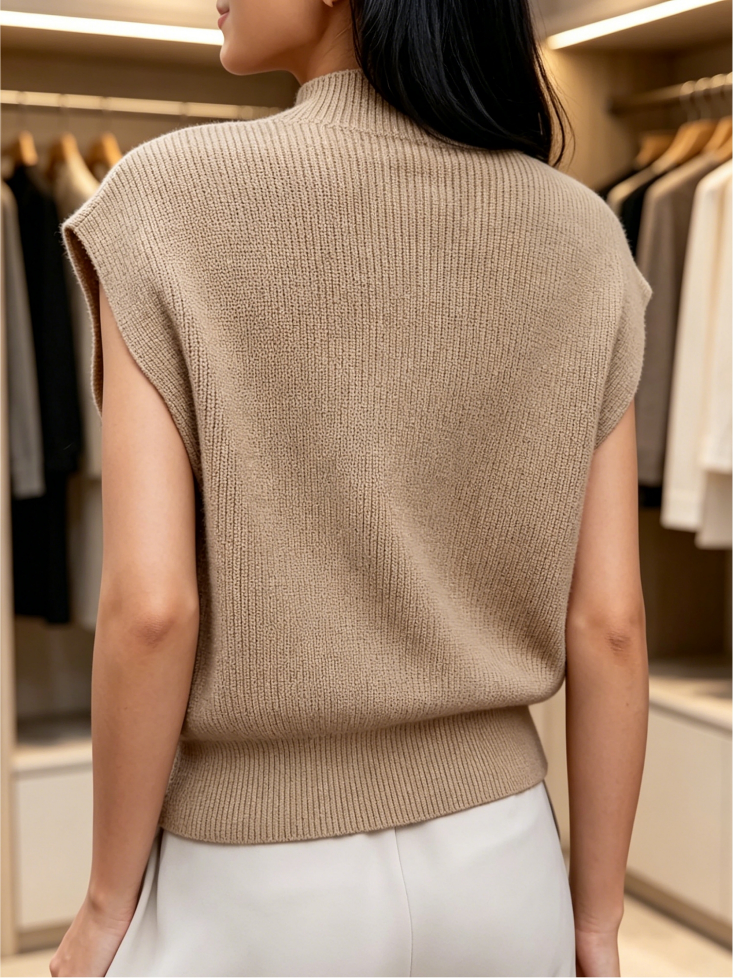 Gilet tricoté à col haut de co - Women Fashion Vest avis et prix
