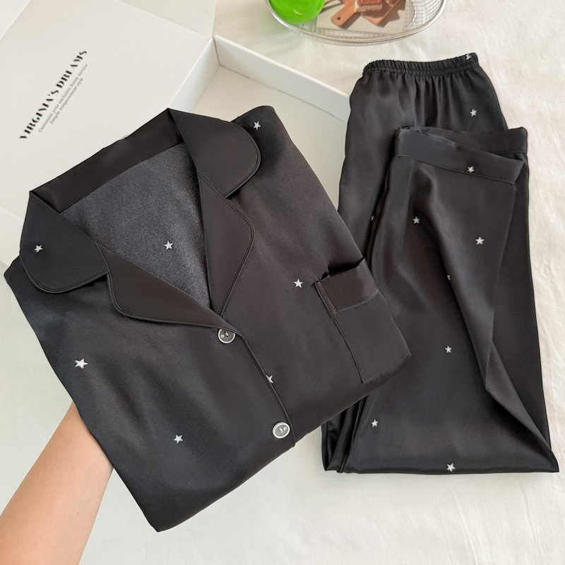 Pyjama en soie glacée noire ét - Women Fashion Simple avis et prix