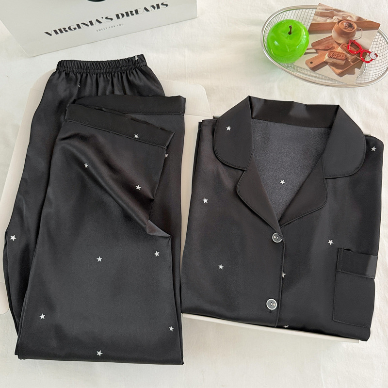 Pyjama en soie glacée noire ét - Women Fashion Simple avis et prix