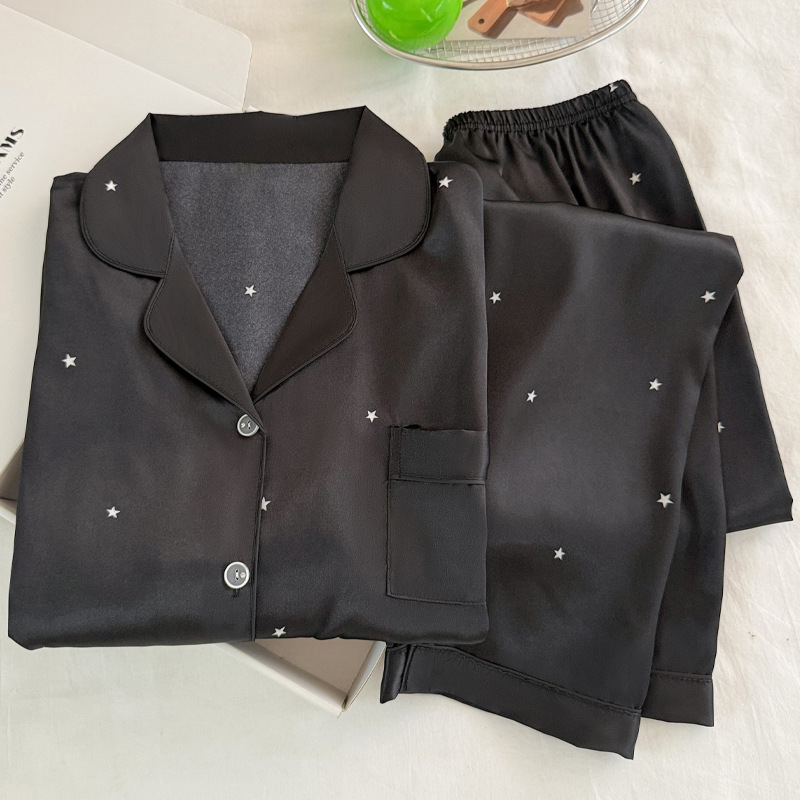 Pyjama en soie glacée noire ét - Women Fashion Simple avis et prix