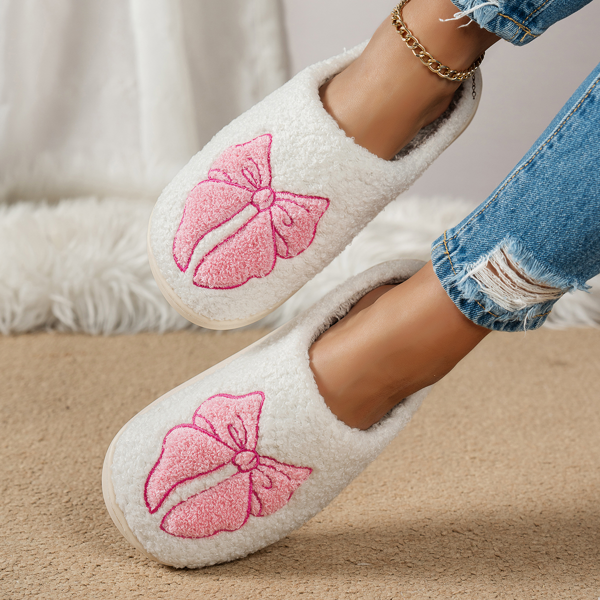 Pantoufles d'hiver en peluche  - Women Fashion Simple avis et prix